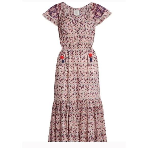 BELL by ALICIA BELL Sz S Small Eva Short Sleeve Floral Cotton Silk Maxi Dress - Picture 1 of 13